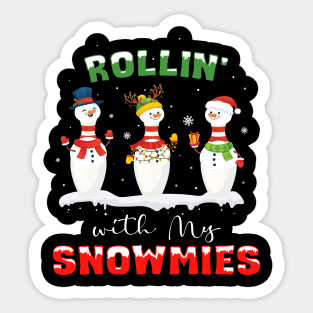 Funny Rollin' With My Snowmies Christmas Bowling Women Kids Sticker